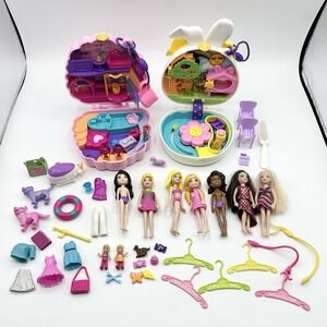 Lot of Vintage 2000s Polly Pocket Dolls Hair Accessories Compacts